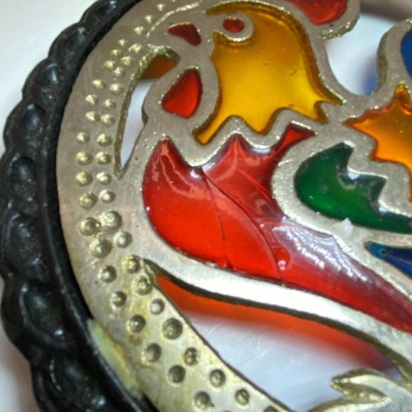 Vintage Black Cast Iron Rooster Trivet Stained Glass Look Plastic Farmhouse READ - Picture 3 of 5